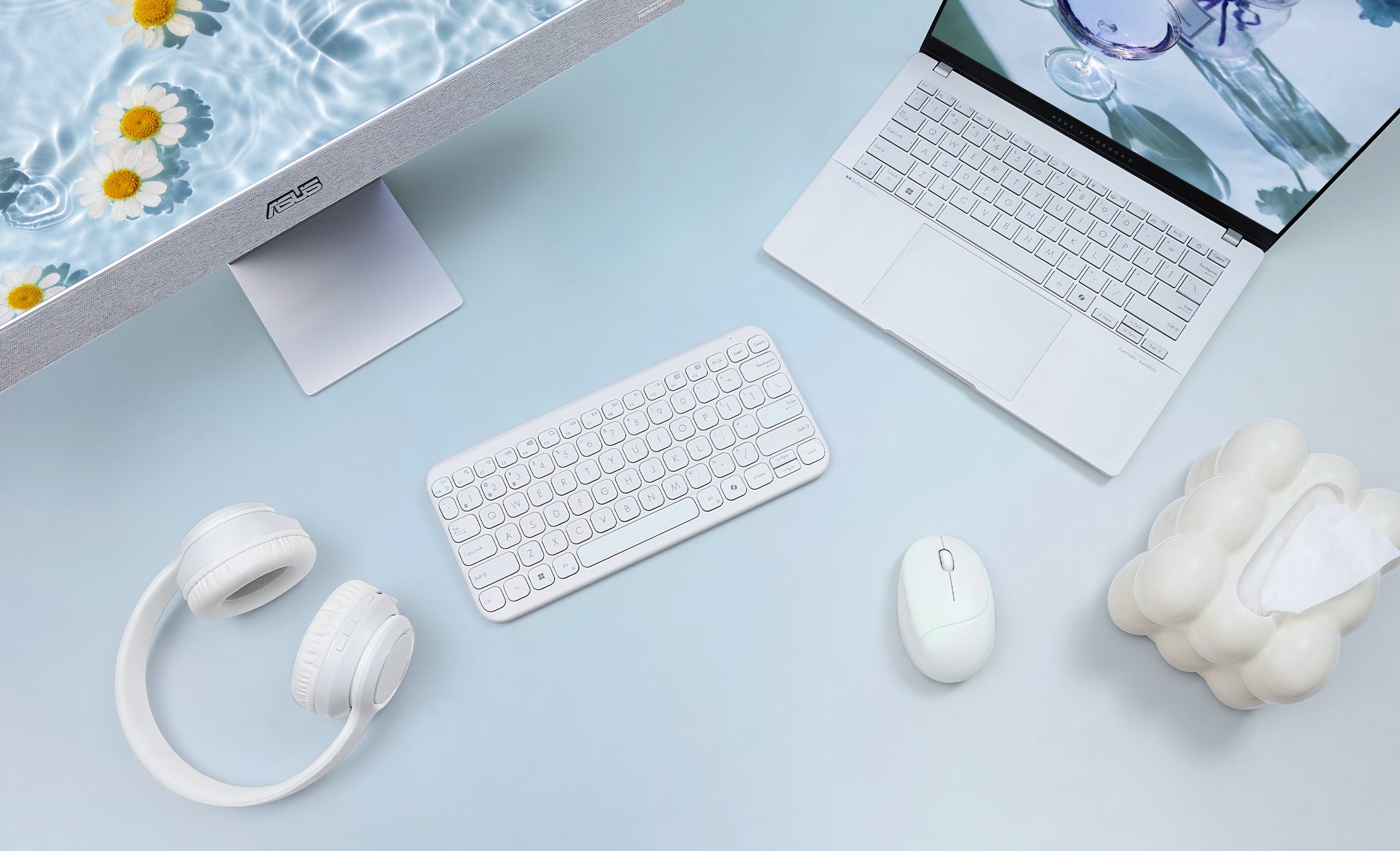 ASUS Fragrance MD101 – Maus – Kabellos (Bluetooth/2,4 GHz), 2400 DPI, beidhändig, Weiss