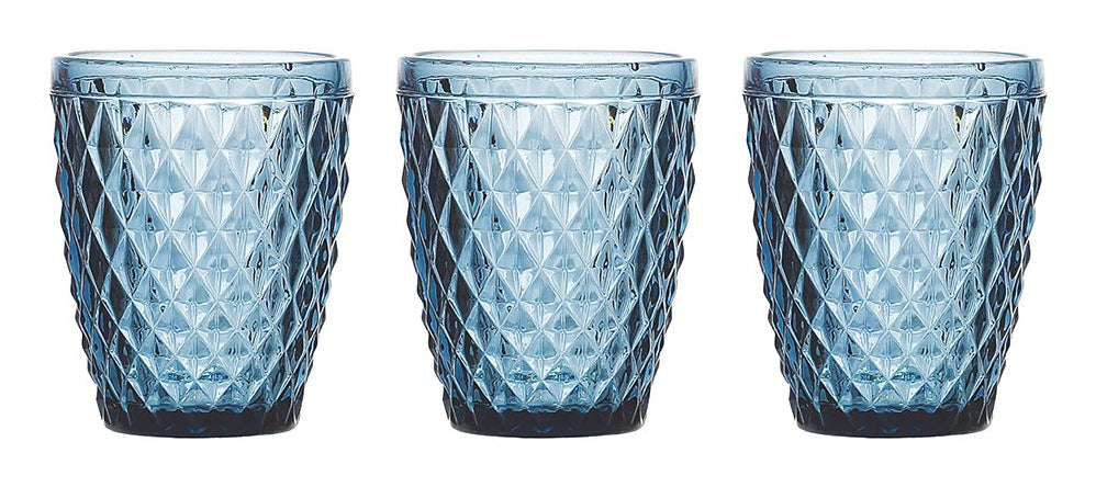 Tognana Porcellane Tognana Trinkgläser Diamond – 3er Set, 260 ml, Ø 8 cm, Glas, Blau, spülmaschinenfest