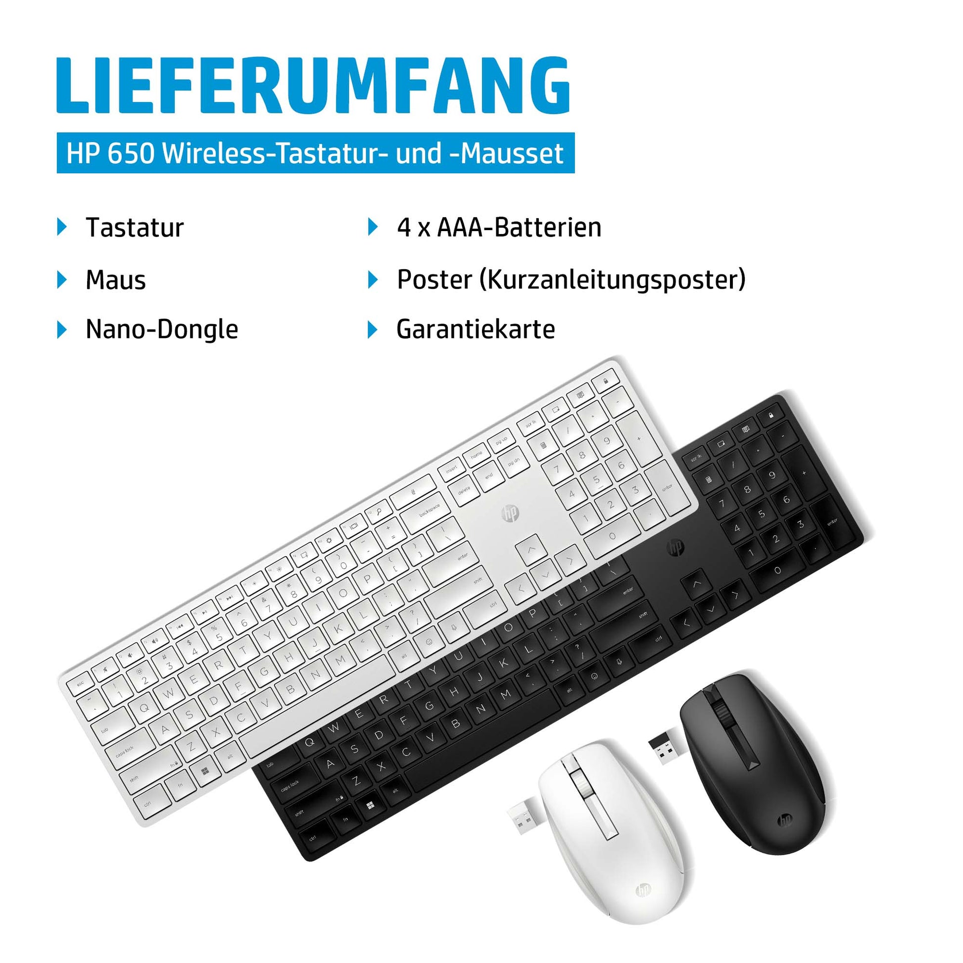 HP 650 – Tastatur, kabellos, US-Layout (EN), Schwarz