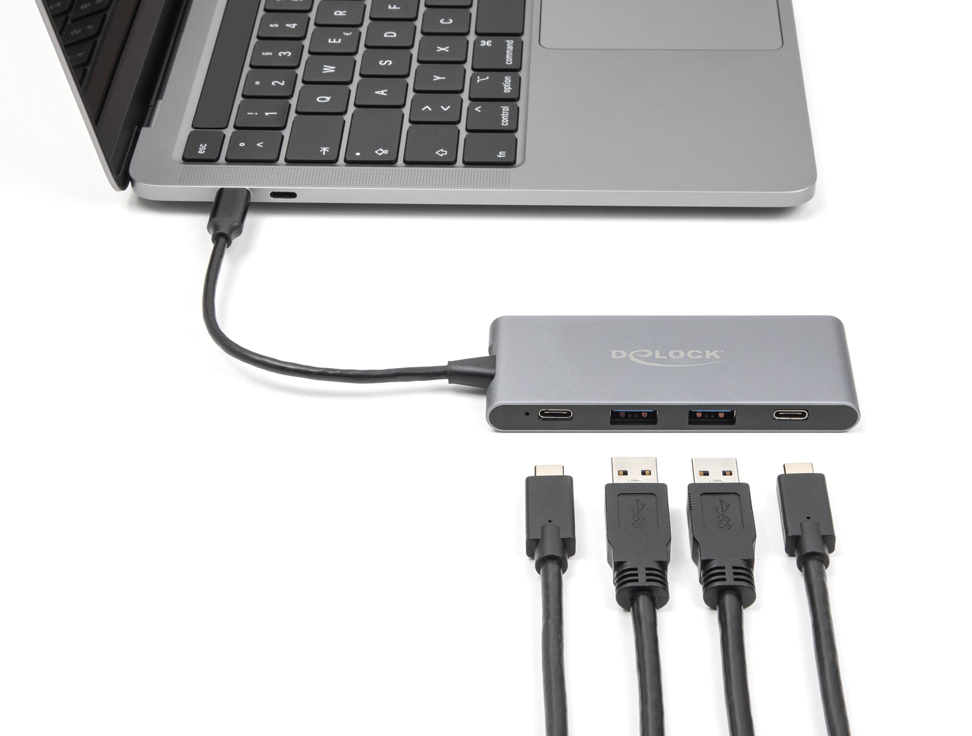 DeLOCK USB-Hub – USB-C, 2× USB-A, 2× USB-C, 15 W PD, für Windows/Mac/Linux