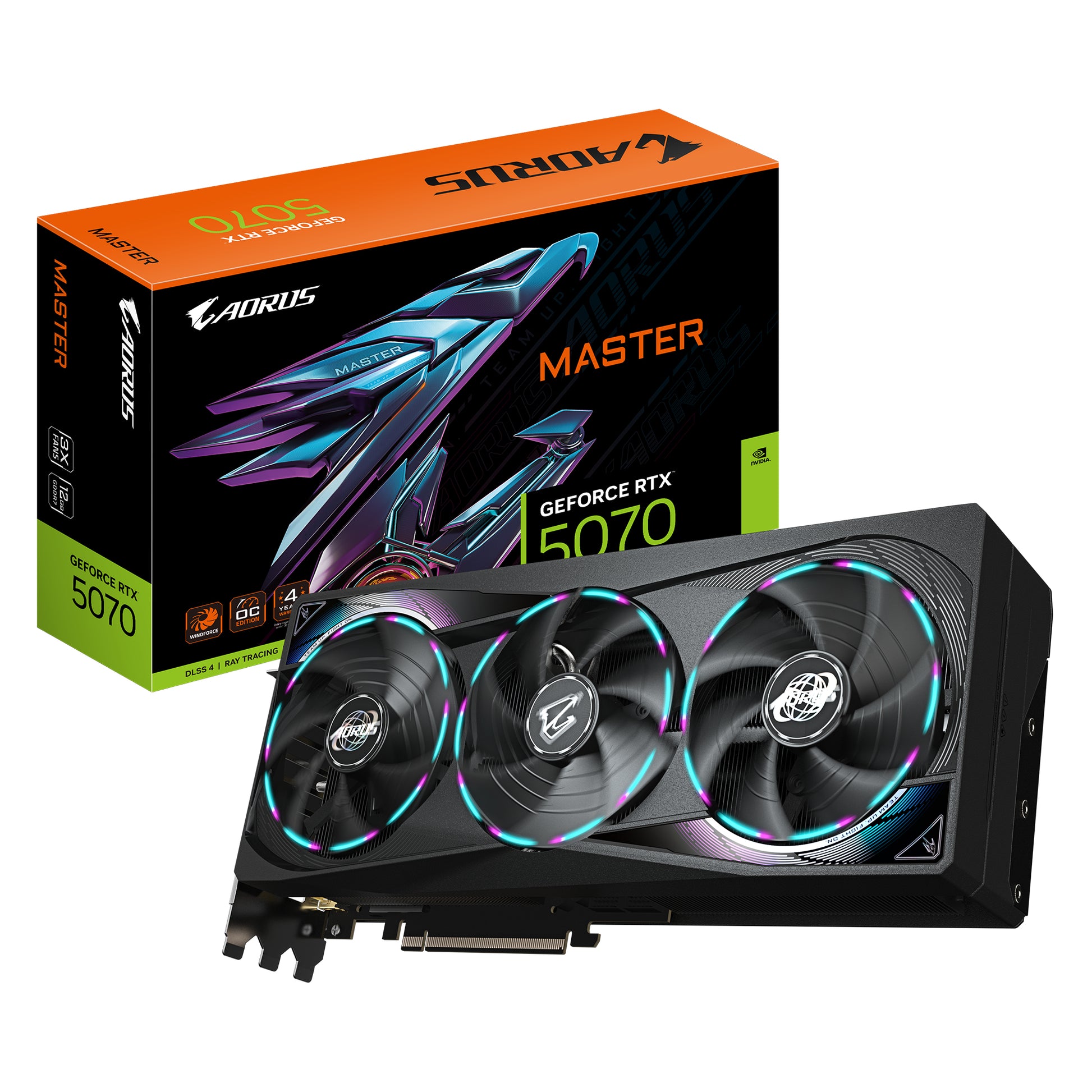 GIGABYTE AORUS GeForce RTX 5070 MASTER 12G – PCIe Grafikkarte – 12 GB GDDR7, 3×DP, 1×HDMI, PCIe 5.0 x16