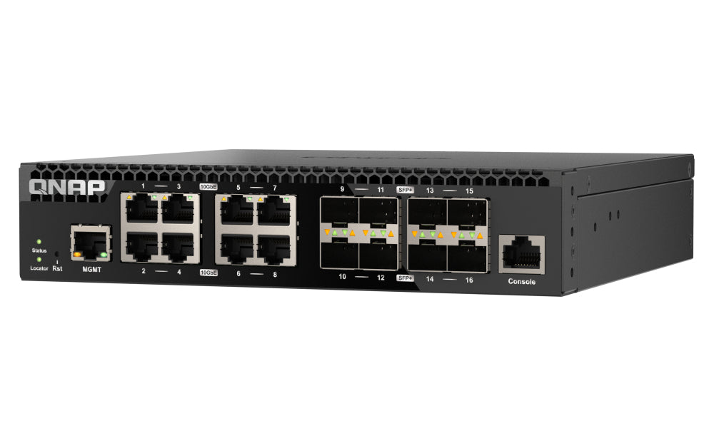 QNAP QSW-M3216R-8S8T – Smart-Managed L2/L3 Switch – 8× 1/2,5/5/10G, 8× SFP+, 19", 1U