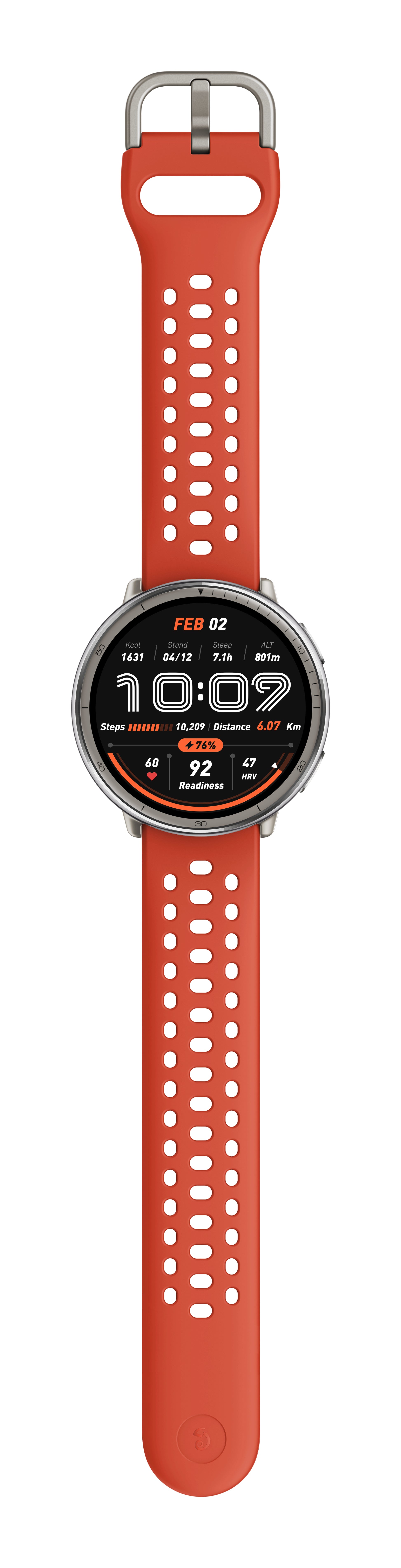 Amazfit Active 2 44 mm GPS – Edelstahl Silber, Lederband Schwarz, 50 m, für iPhone