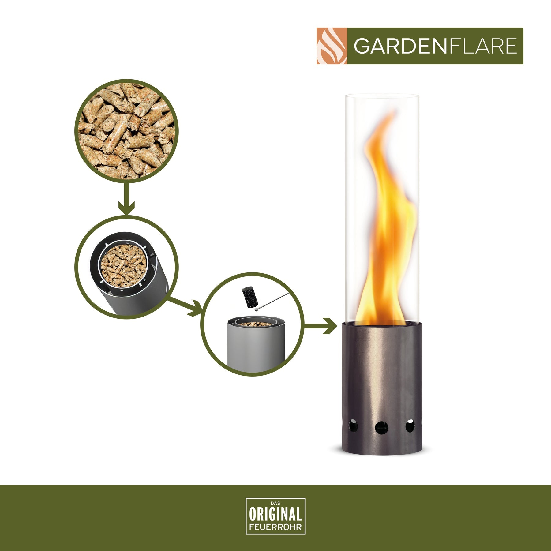Gardenflare Tischfeuer – Ø 20 × 50,1 cm – Borosilikatglas & Edelstahl, Silber