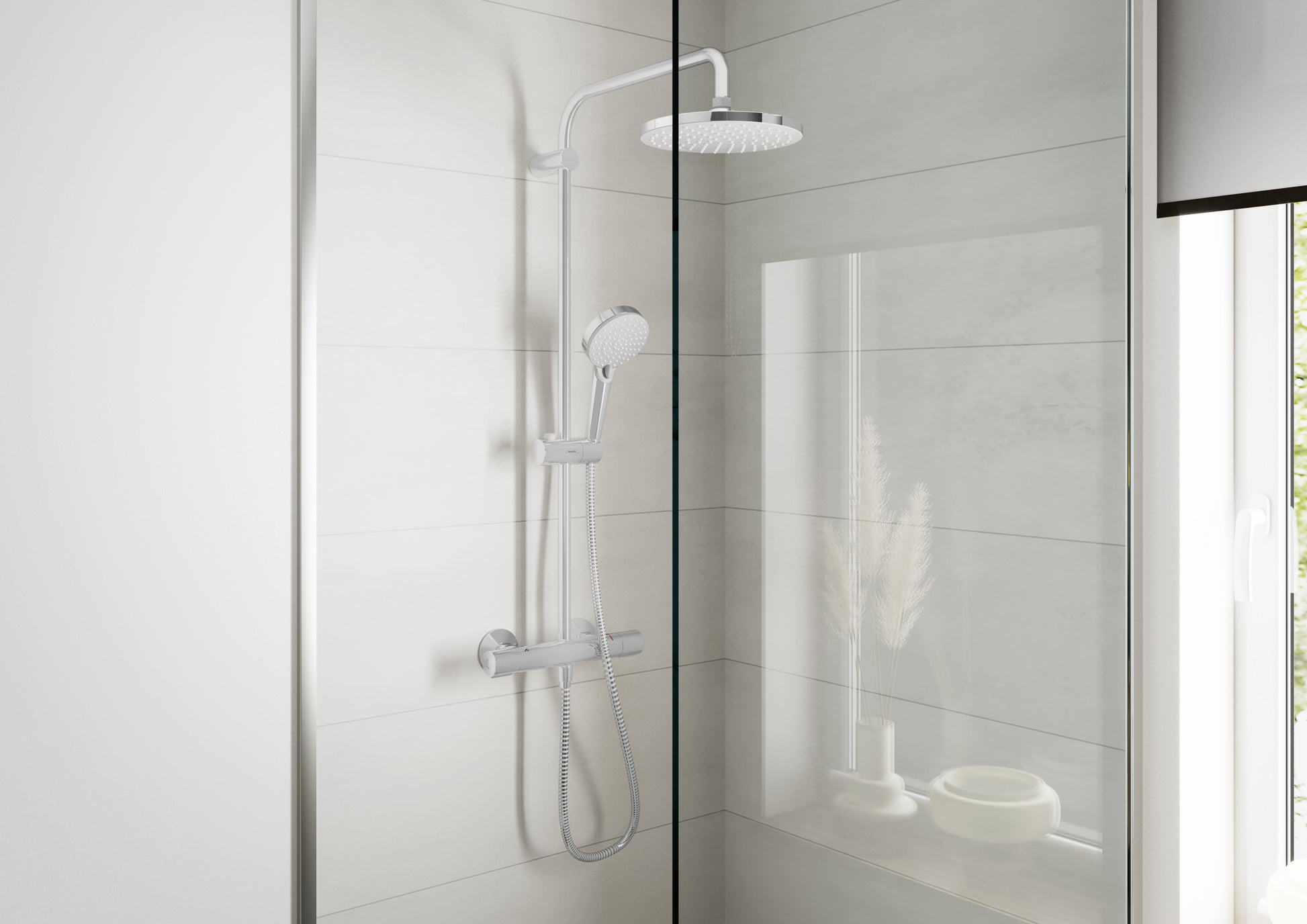 Hansgrohe Duschsystem Vernis Blend 200 – 27,7×52,8×123 cm, Kunststoff, Thermostat, Chrom
