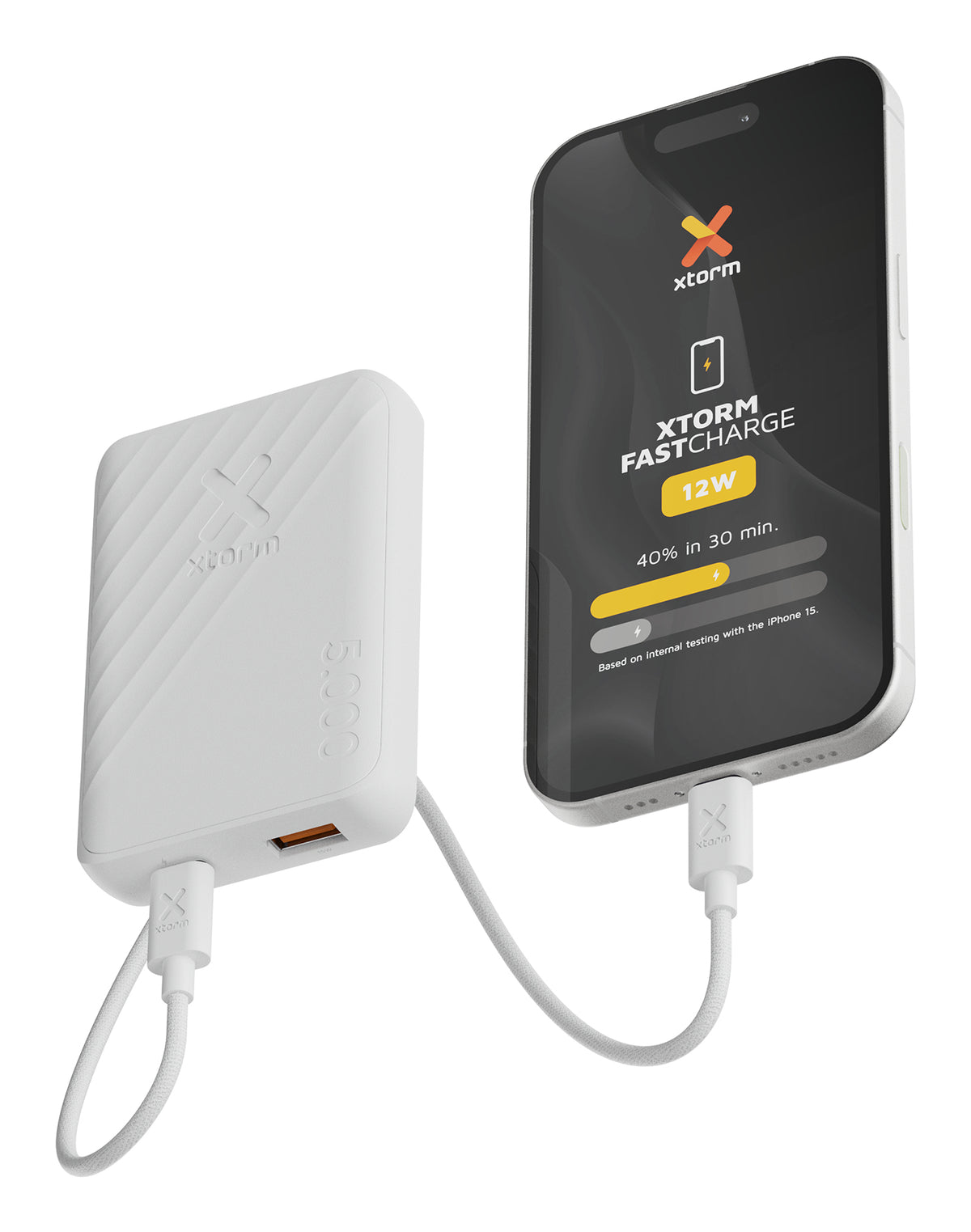 Xtorm Go2 Powerbank 5'000 mAh – 12 W, 1× USB-C, 1× USB-A, weiss