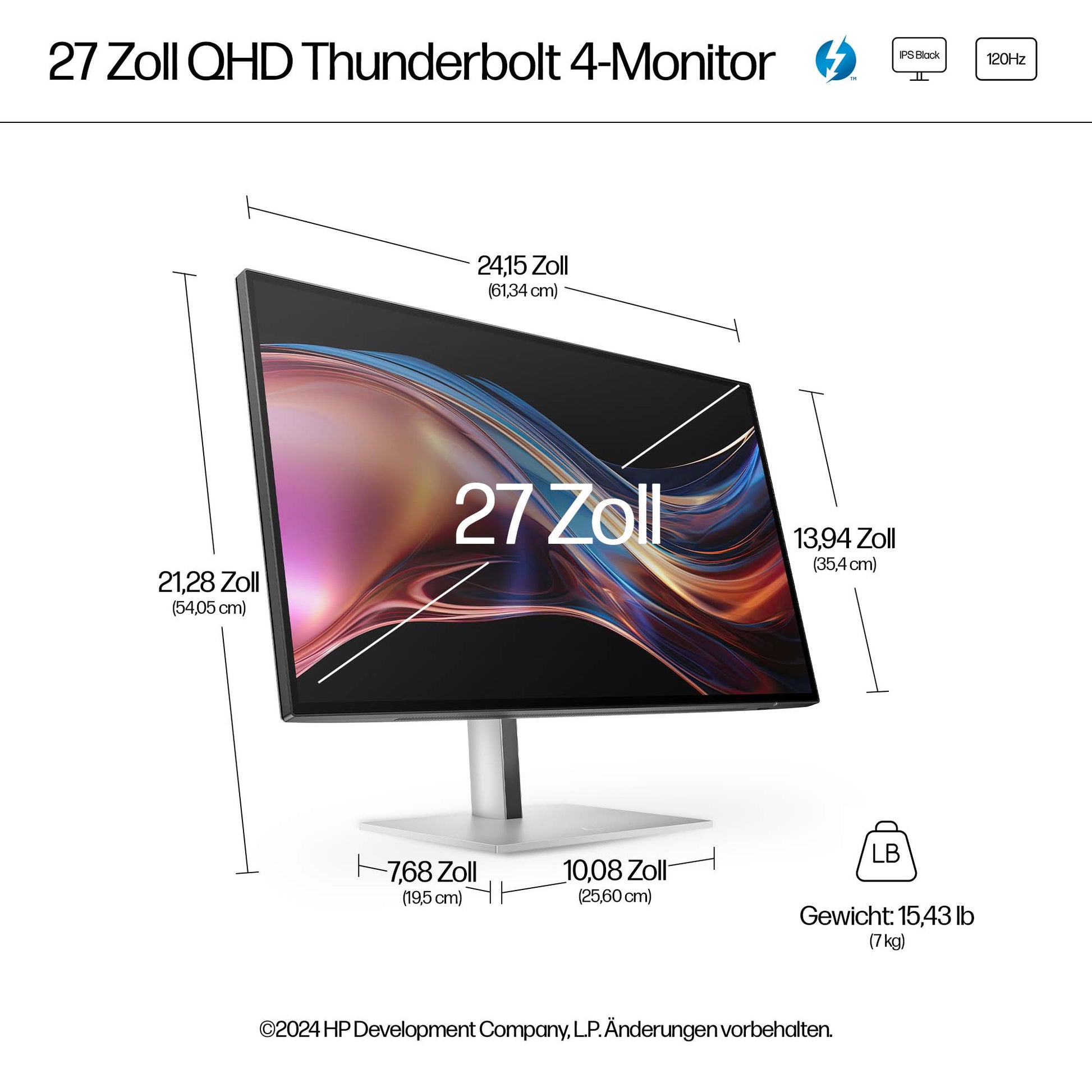 HP 727PU – Monitor, 27" WQHD (2560 × 1440), IPS, 400 cd/m², HDMI, DisplayPort, USB