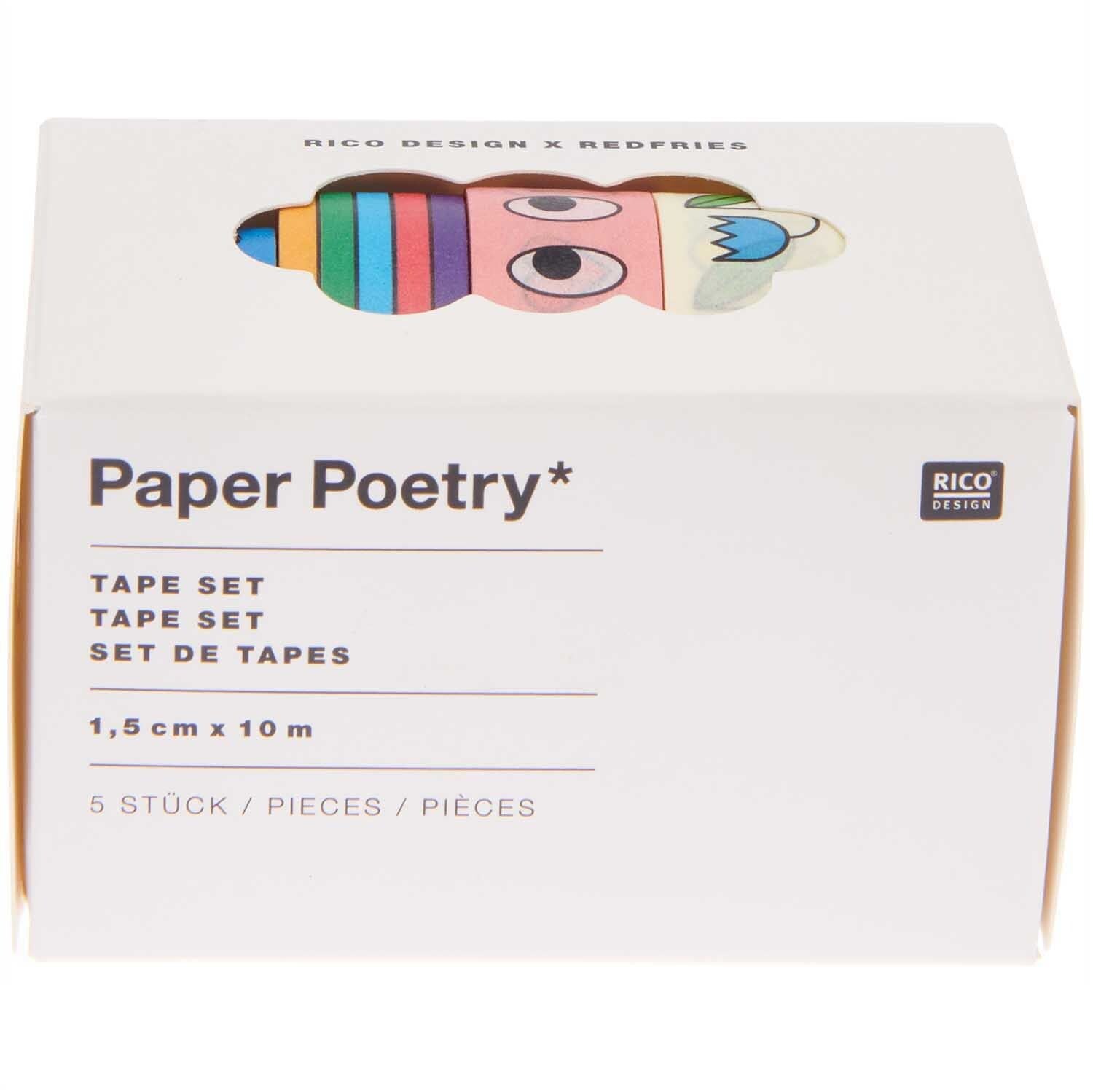 Rico Design Eye Candy Washi Tape – 15 mm × 10 m, mehrfarbig, Papier, wiederablösbar, 5 Rollen