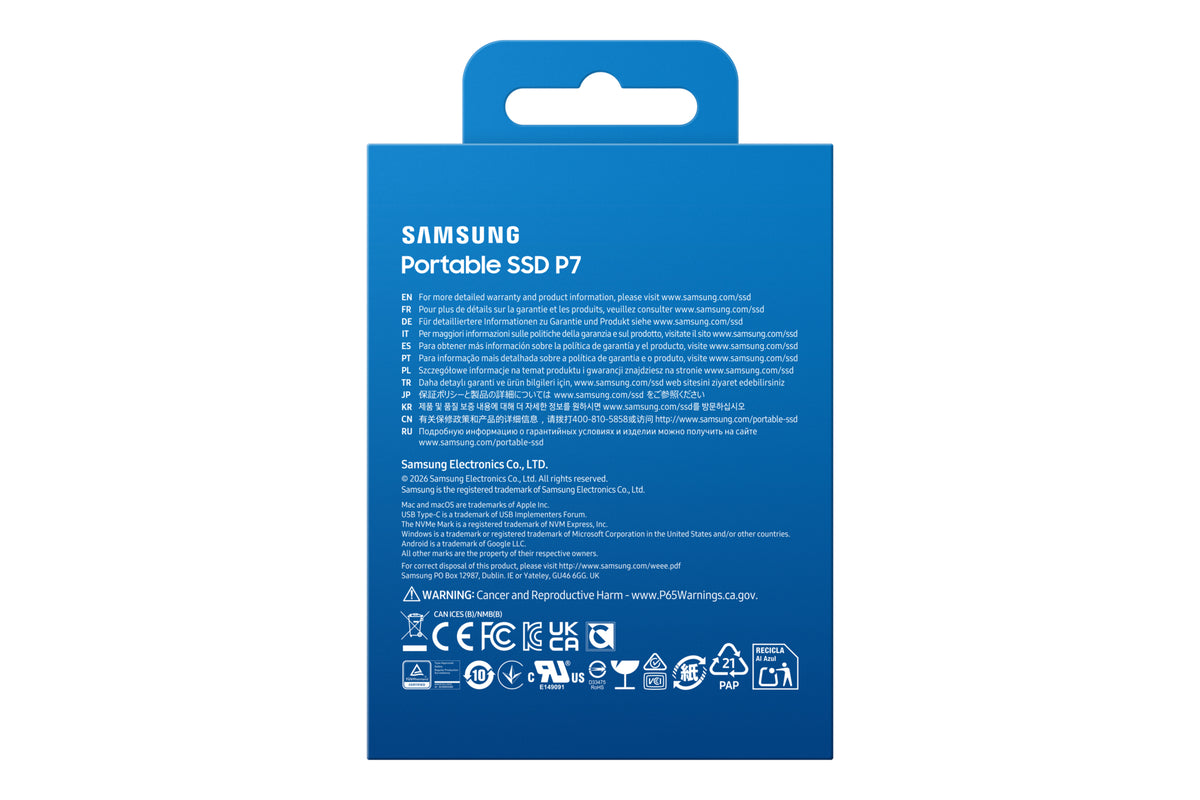Samsung P7 Portable SSD 1 TB – USB4 Gen 3x2, 4000/3700 MB/s