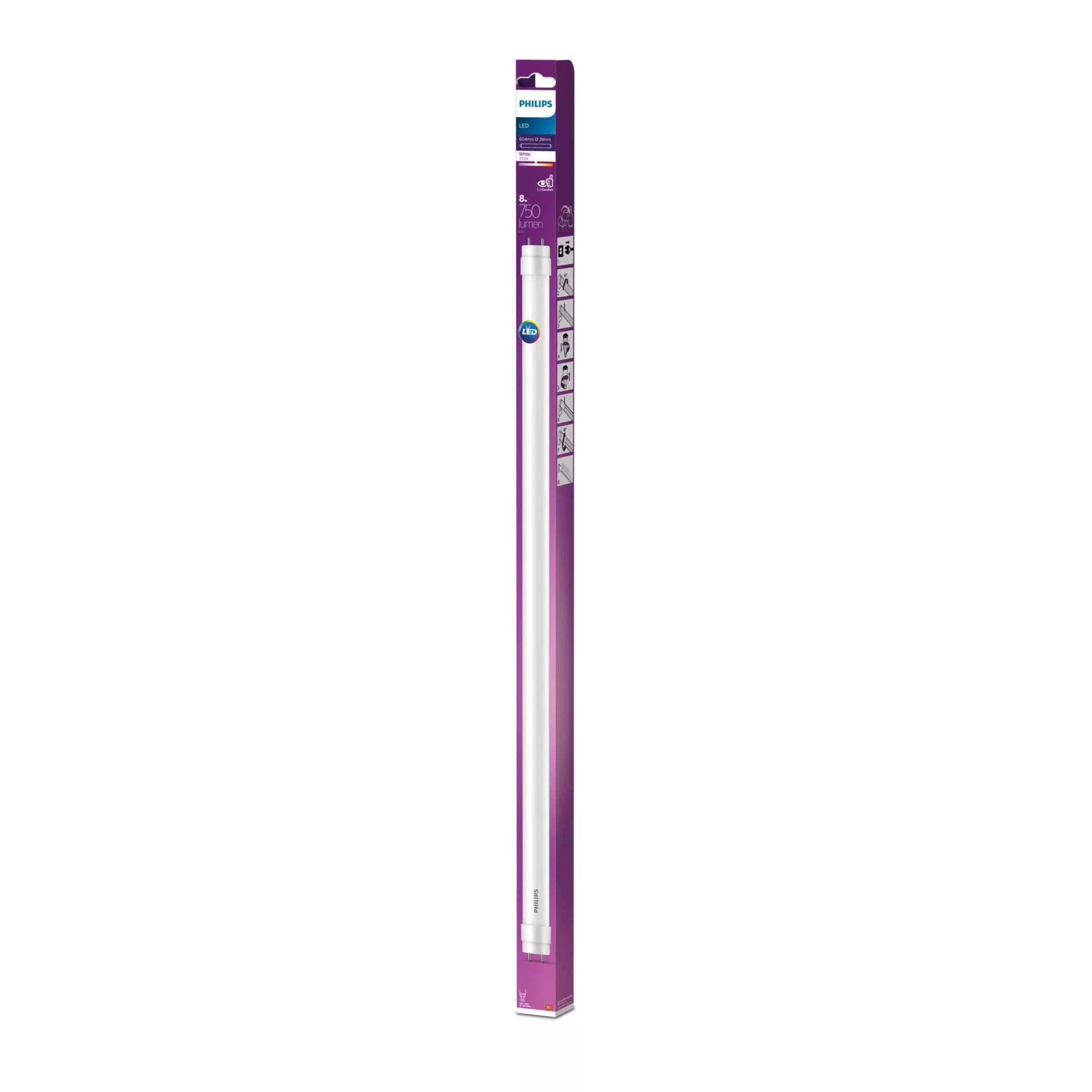 Philips by Signify Philips Leuchtmittel T8 603 mm G13 – Warmweiss 3000 K, 750 lm, 8 W – 1 Stk., Glas