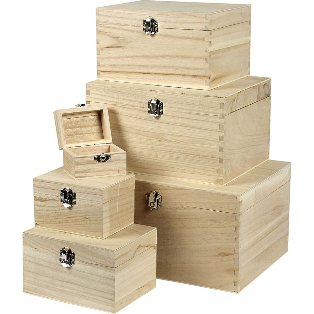 Creativ Company Truhe – Holz – natur – 120 × 158 × 130 mm – verriegelbar – 6 Stück