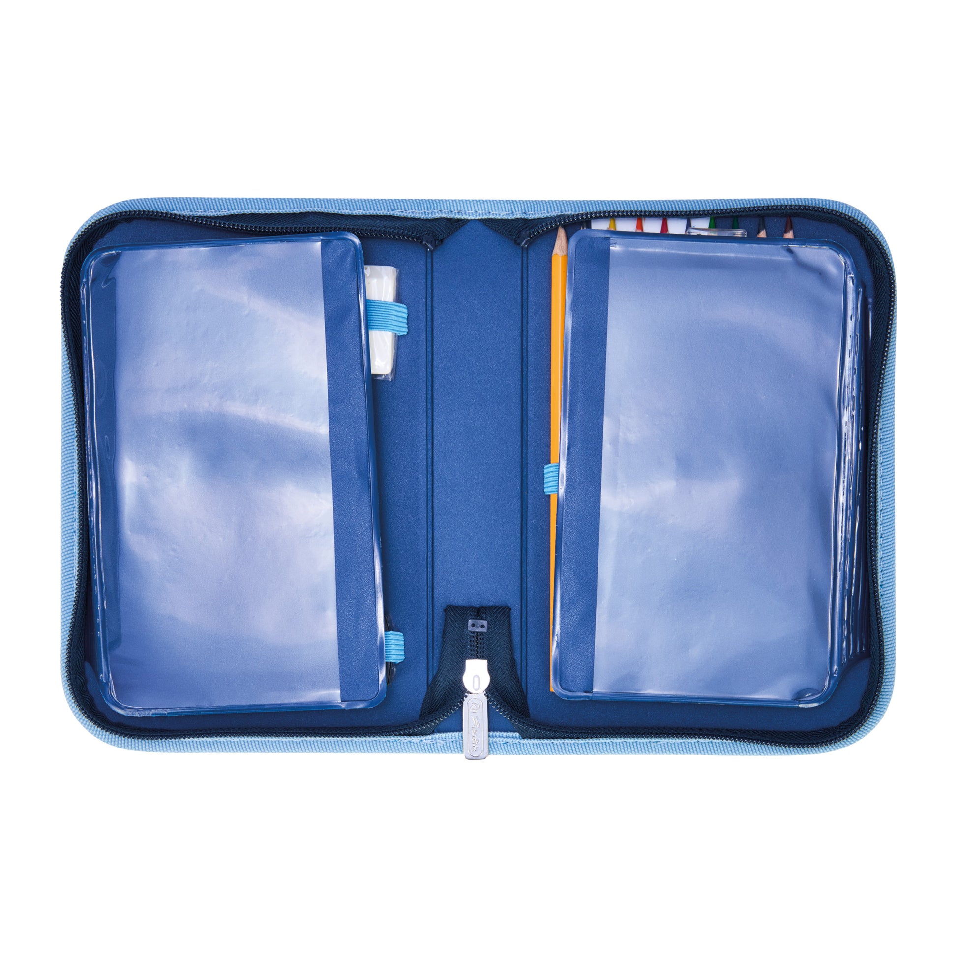 Herlitz Cosmic Explorer – Schüleretui, gefüllt (31-teilig), blau, hellblau, Polyester, 20,5 × 14 × 3,8 cm