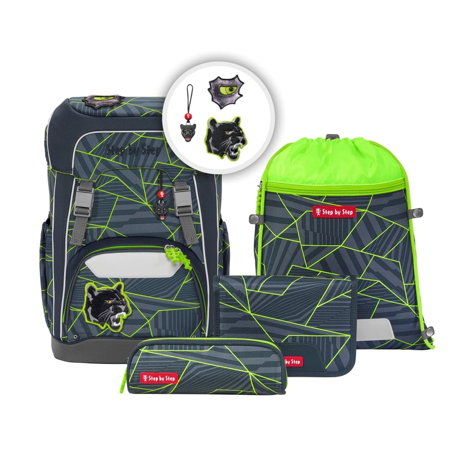 Step by Step Schulrucksack-Set Giant – 5-teilig – Dark Cat Chiko – Recycelte Materialien