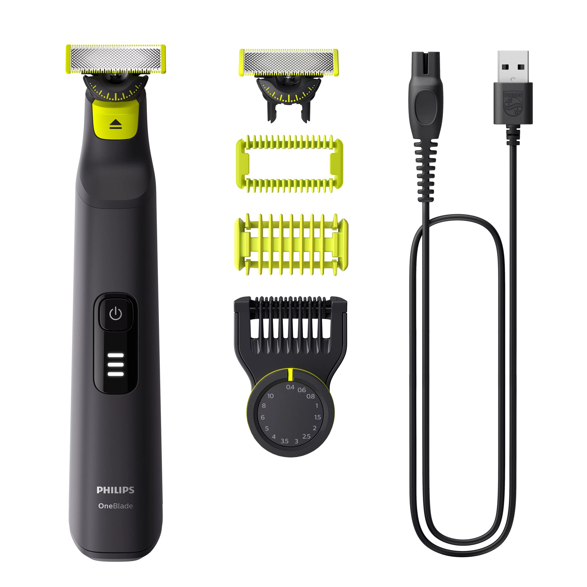 Philips Präzisionstrimmer OneBlade Pro QP6542/15 – für Gesicht & Körper – Akku, 90 min – Schwarz, Limette