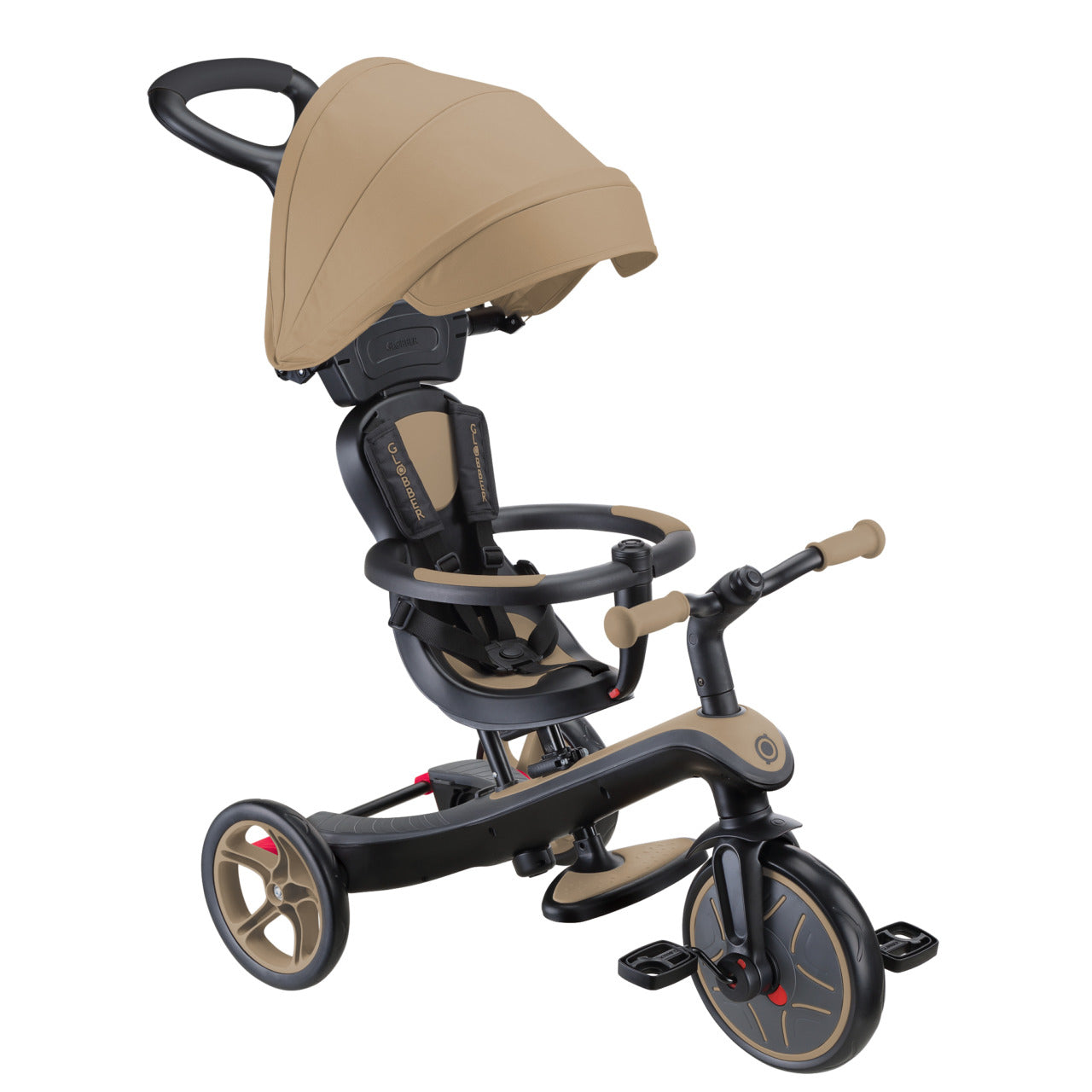 Globber Explorer 4 in 1 Dreirad – Vorderrad Ø 24,9 cm – bis 20 kg – ab 10 M. – Aluminium/Kunststoff – sand