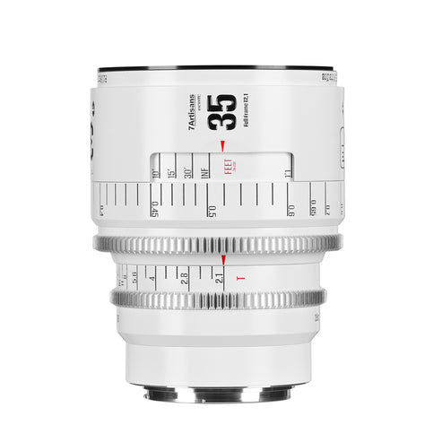 7Artisans 35T21W-EF INF Kinoobjektiv – 35 mm T2.1, EF-Bajonett, Vollformat, 82 mm Filter – für Canon – Weiss