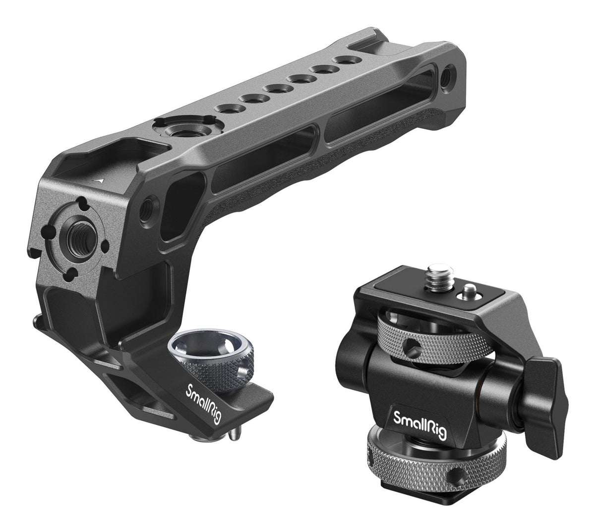 SmallRig 5322 Oberer Griff – Mit Monitorstütze, 1/4" & 3/8"-Gewinde, Aluminium/Silikon – Schwarz