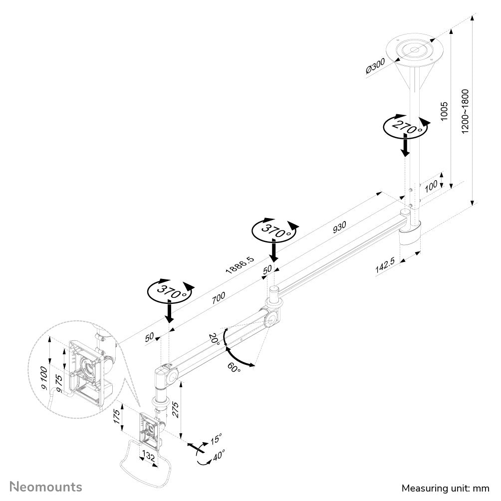 Neomounts FPMA HAC100HC – Monitorhalterung, bis 32", VESA 75 × 75 mm, 12 kg, neigbar, weiss