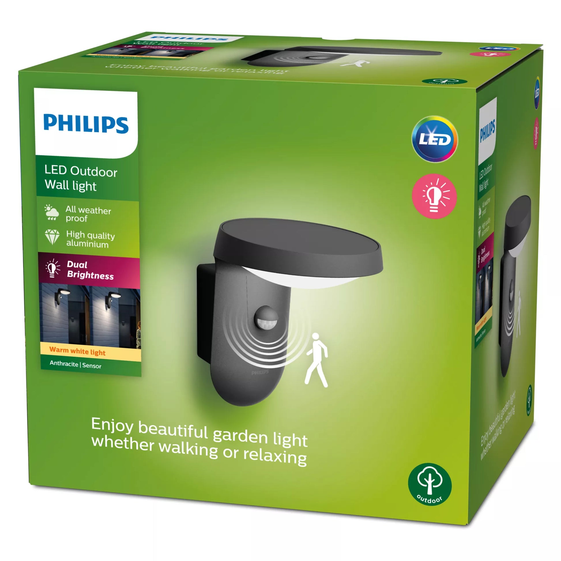 Philips by Signify Philips Aussenwandleuchte – Warmweiss, 2700 K – IP44 – Netzbetrieb – mit Bewegungsmelder – Schwarz – Aluminium