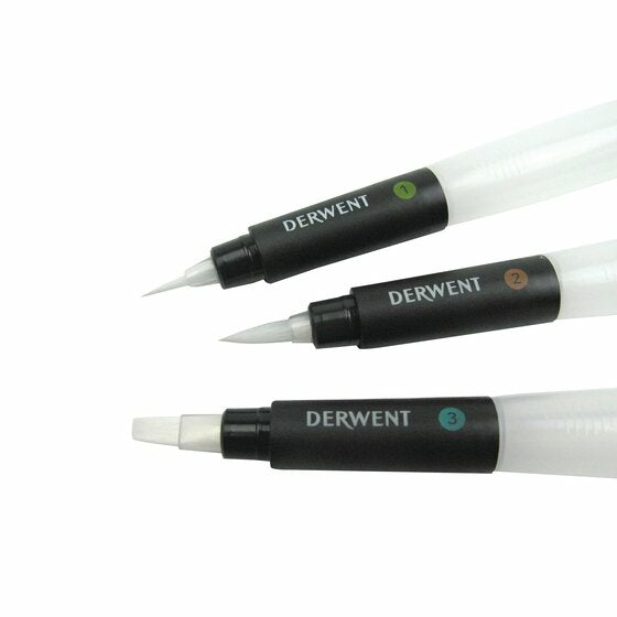 Derwent Wassertank-Pinsel-Set – Rundspitze, Schwarz/Weiss, 3er-Set, für Aquarell, nachfüllbar