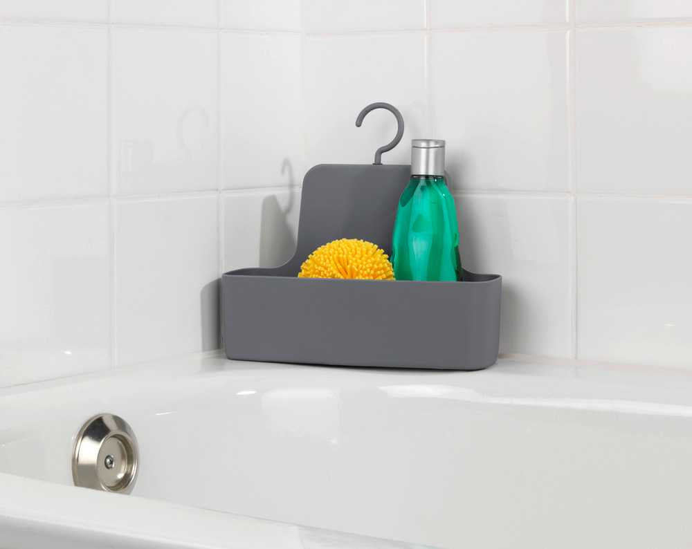 WENKO Aufbewahrungsbox (Bad) – 26×9×24 cm, Kunststoff (Polyurethan/PVC), Haken, Anthrazit