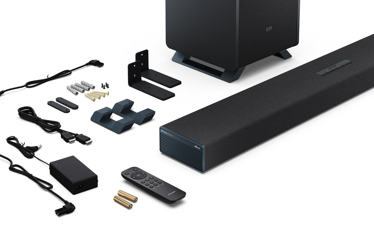 Sharp HT-SBW53121BK – Soundbar – 3.1.2, Dolby Atmos/DTS:X, mit kabellosem Subwoofer, 182 W