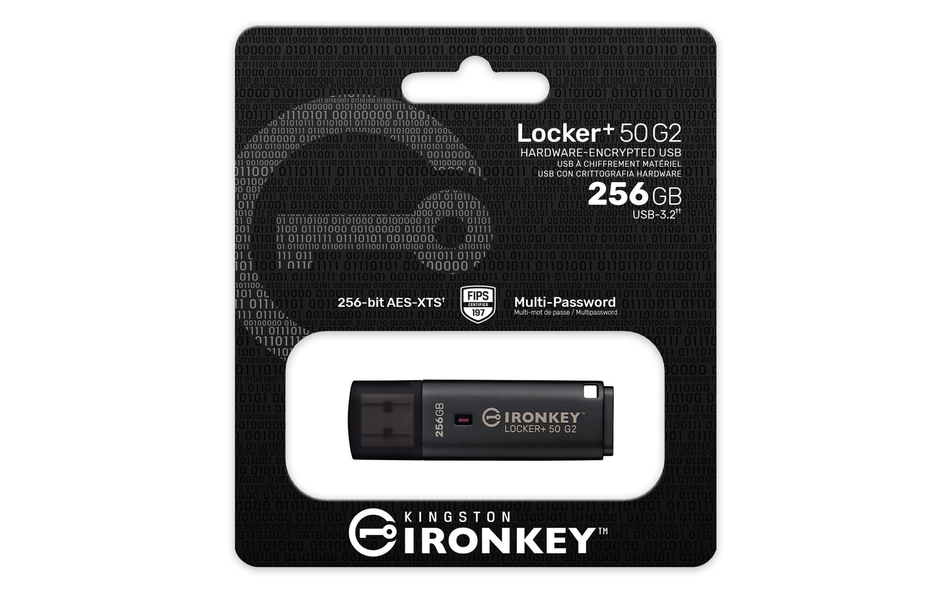 Kingston Technology Kingston IronKey Locker Plus 50 G2 USB-Stick 256 GB – USB-A 3.2 Gen 1, 145/115 MB/s, FIPS 197, AES-256