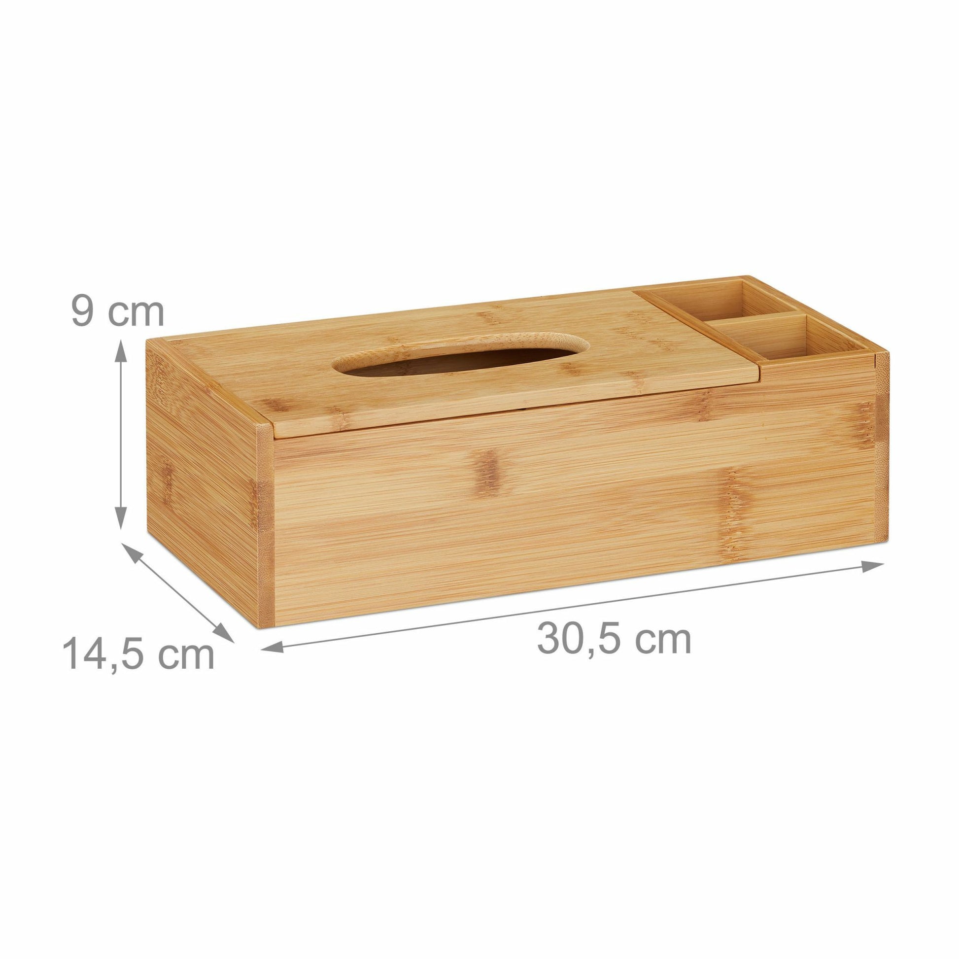 Relaxdays Kosmetiktuchbox – freistehend, 100% Bambus, 30,5×9 cm, Hellbraun