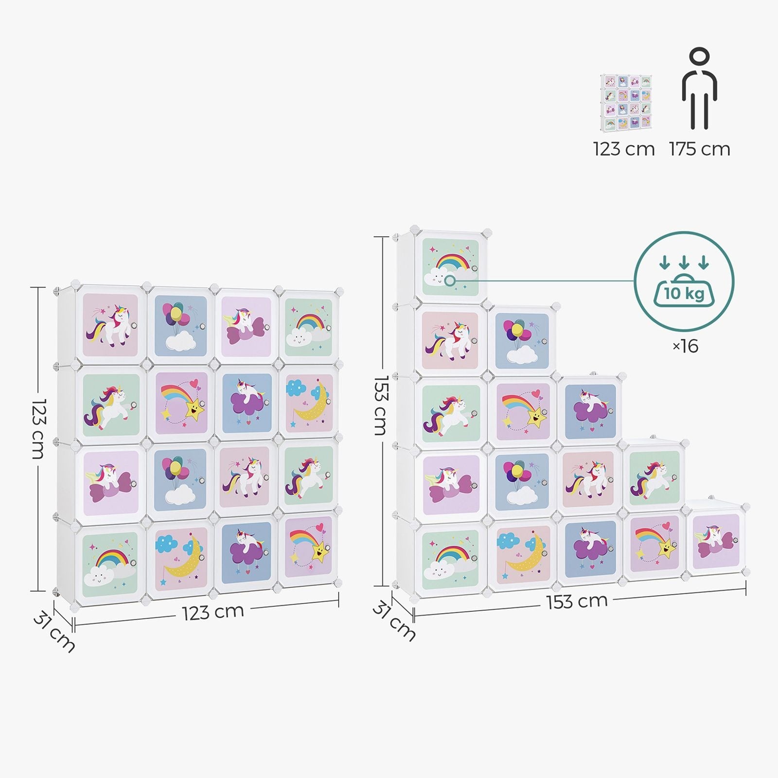 Songmics Büro-/Lagerregal freistehend, LPC906W01 – 16 Böden – 31 × 153 × 153 cm – mehrfarbig