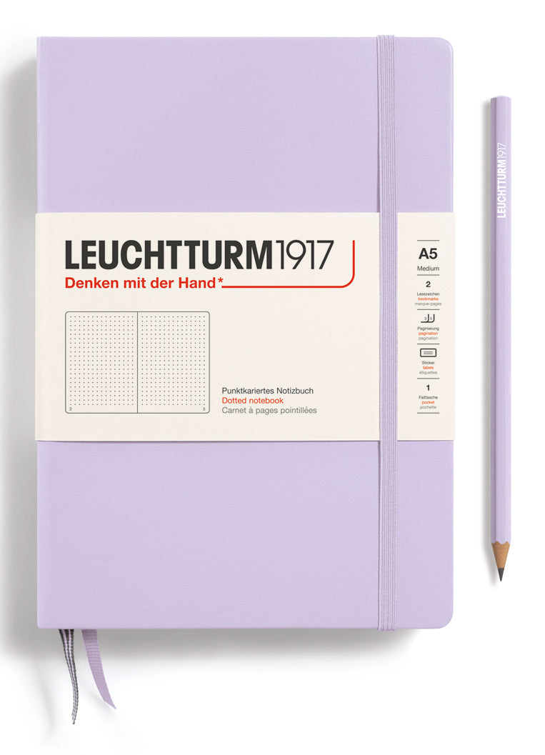 Leuchtturm Notizbuch – A5 – 251 Seiten – 80 g/m² – Hardcover, Gummiband, Einstecktasche, lila, FSC