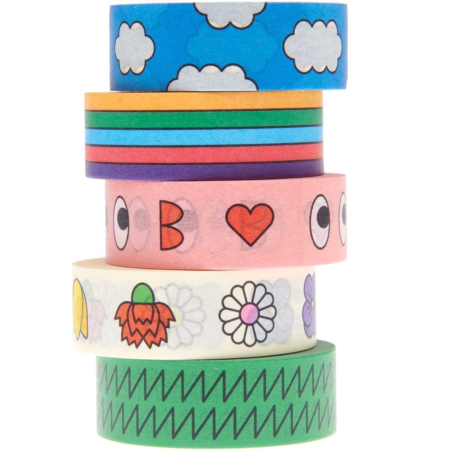 Rico Design Eye Candy Washi Tape – 15 mm × 10 m, mehrfarbig, Papier, wiederablösbar, 5 Rollen