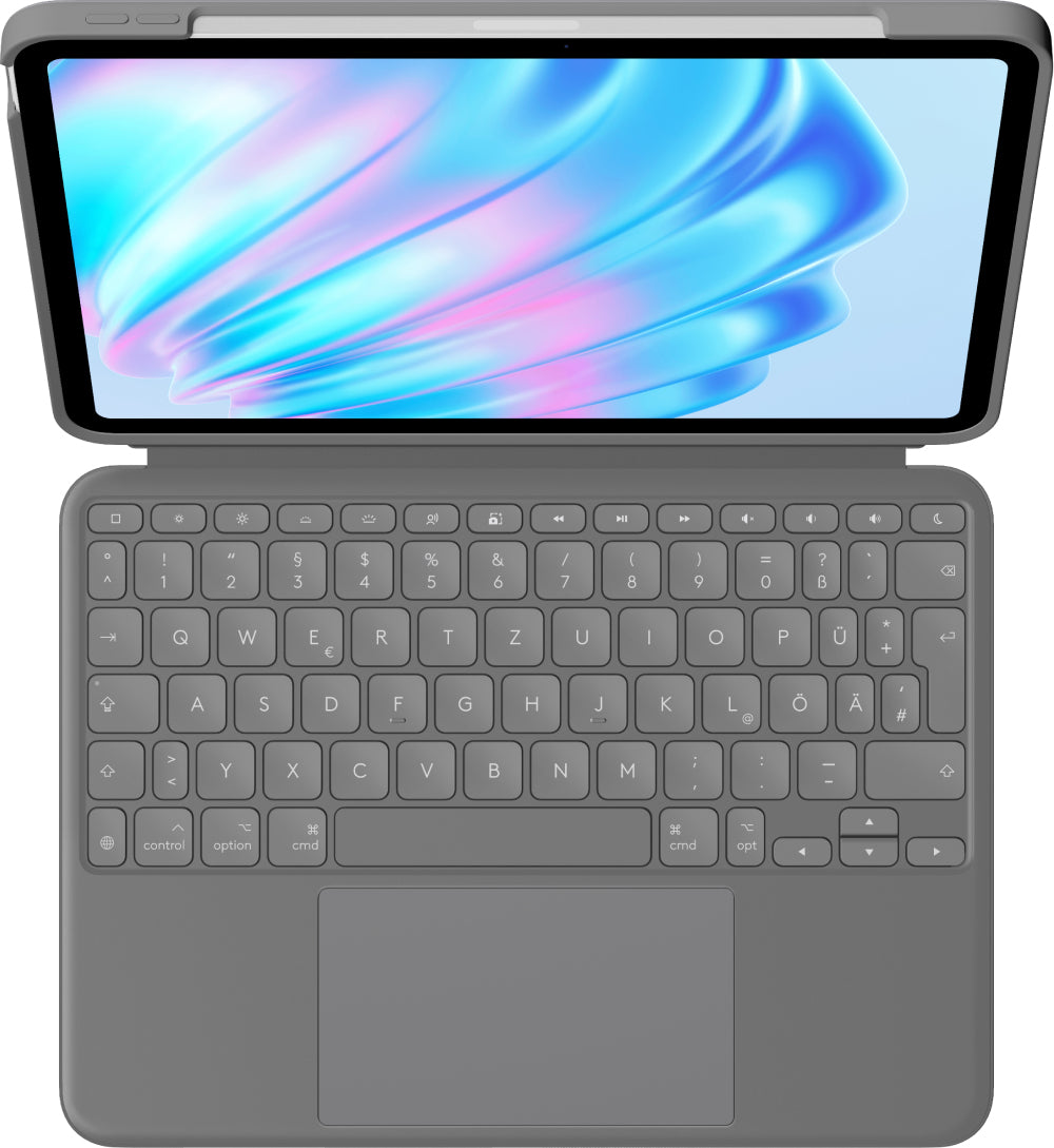 Logitech Tastatur-Case für iPad Air 11" (M2) – Smart Connector, QWERTZ (CH), Trackpad – Oxford Grey