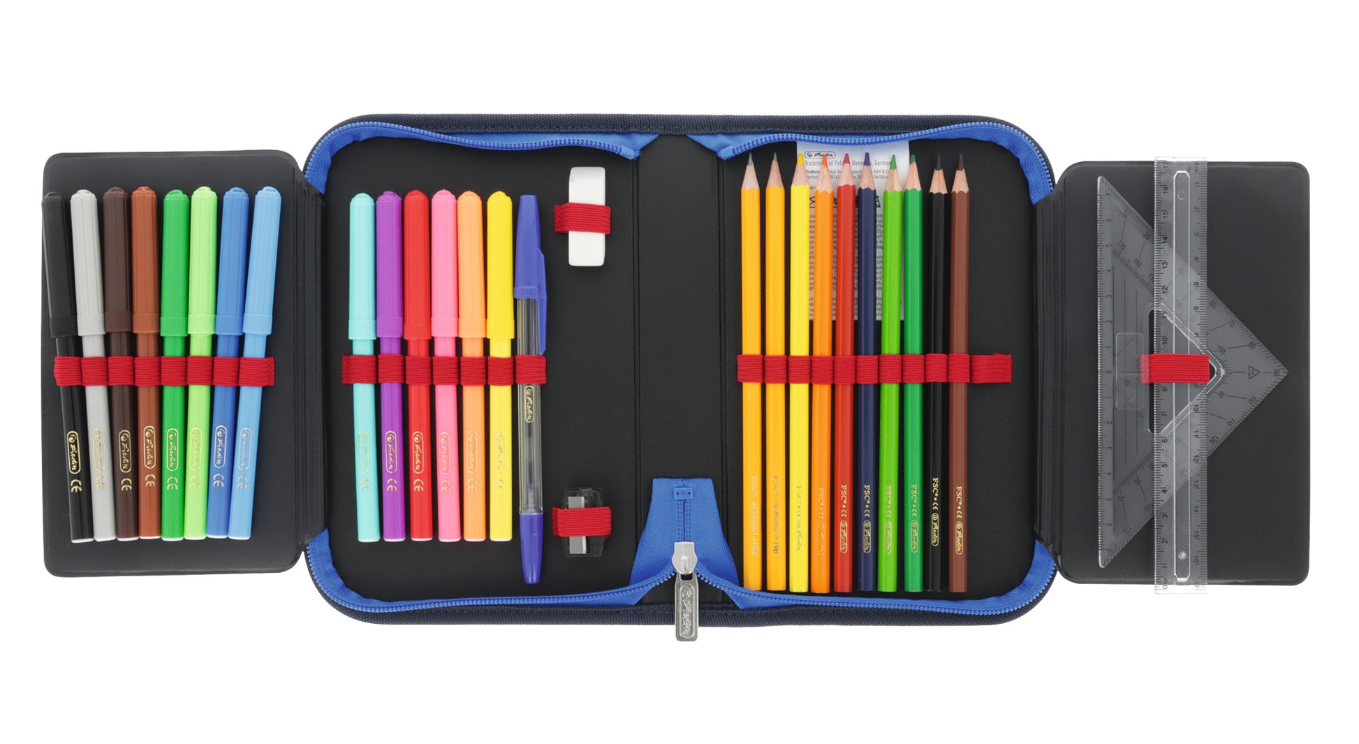 Herlitz High Speed – Schüleretui, gefüllt (31-teilig), schwarz, königsblau, Polyester, 20,5 × 3,8 × 14 cm