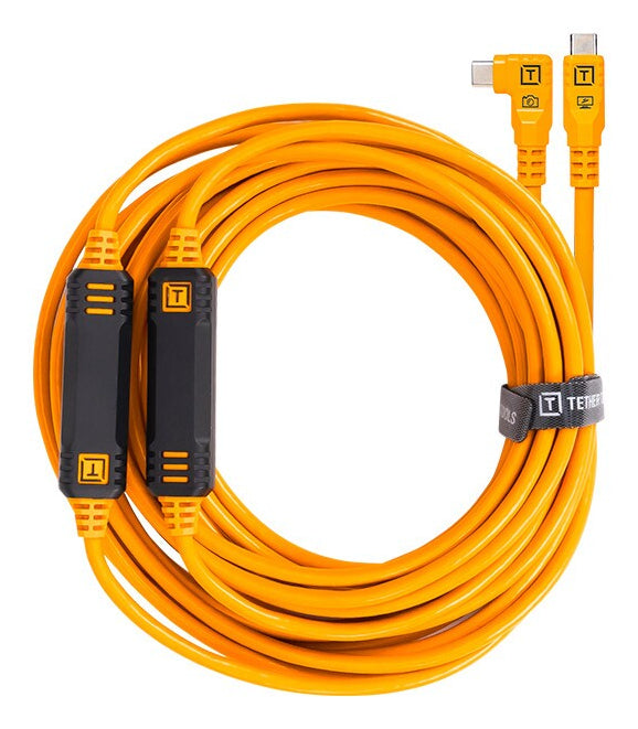 Tether Tools USB-C auf USB-C Kabel – USB 3.2 Gen 1 (5 Gbit/s) – 9,4 m – Abgewinkelt – Orange