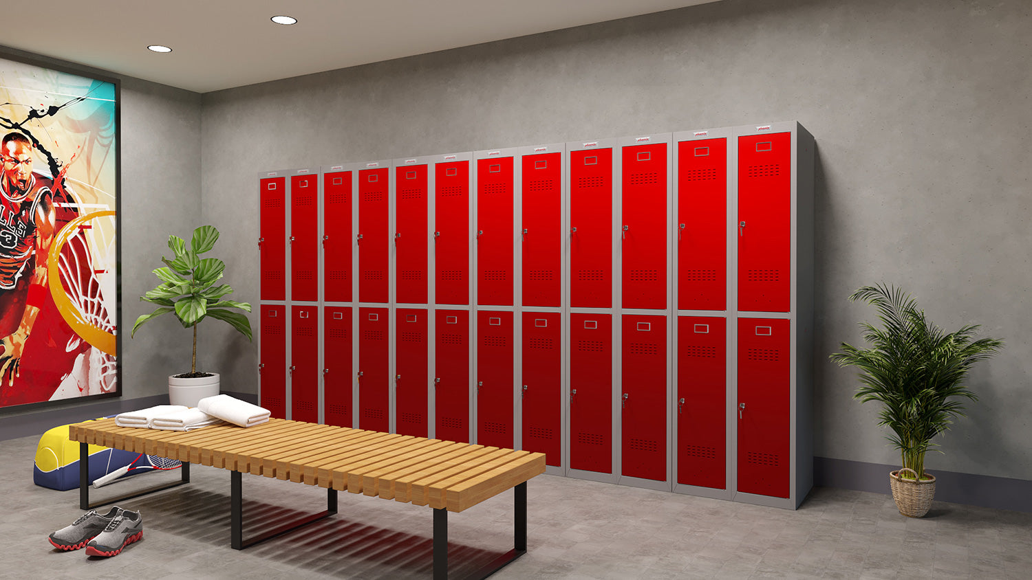 Phoenix Safe Co. PL1230 – Persönliches Schliessfach, 2 Fächer, abschliessbar, 300 × 500 × 1'830 mm, grau/rot