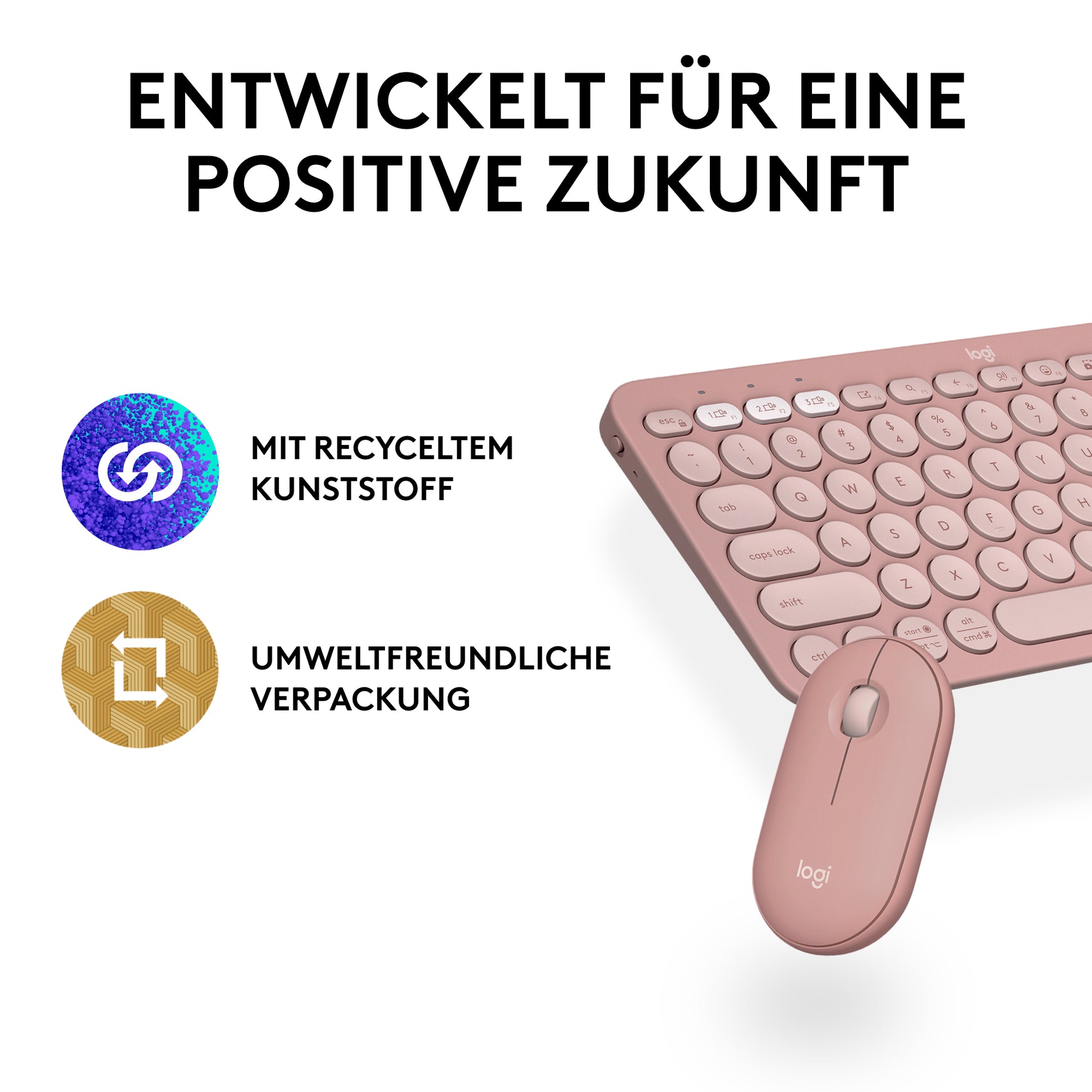 Logitech Pebble 2 Combo – Tastatur, kabellos (Bluetooth/2,4 GHz), DE-Layout (DE), Rosa