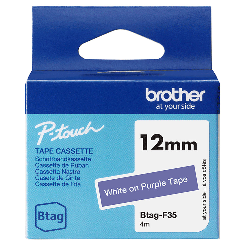 Brother Schriftband – 12 mm × 4 m, violett, weiss