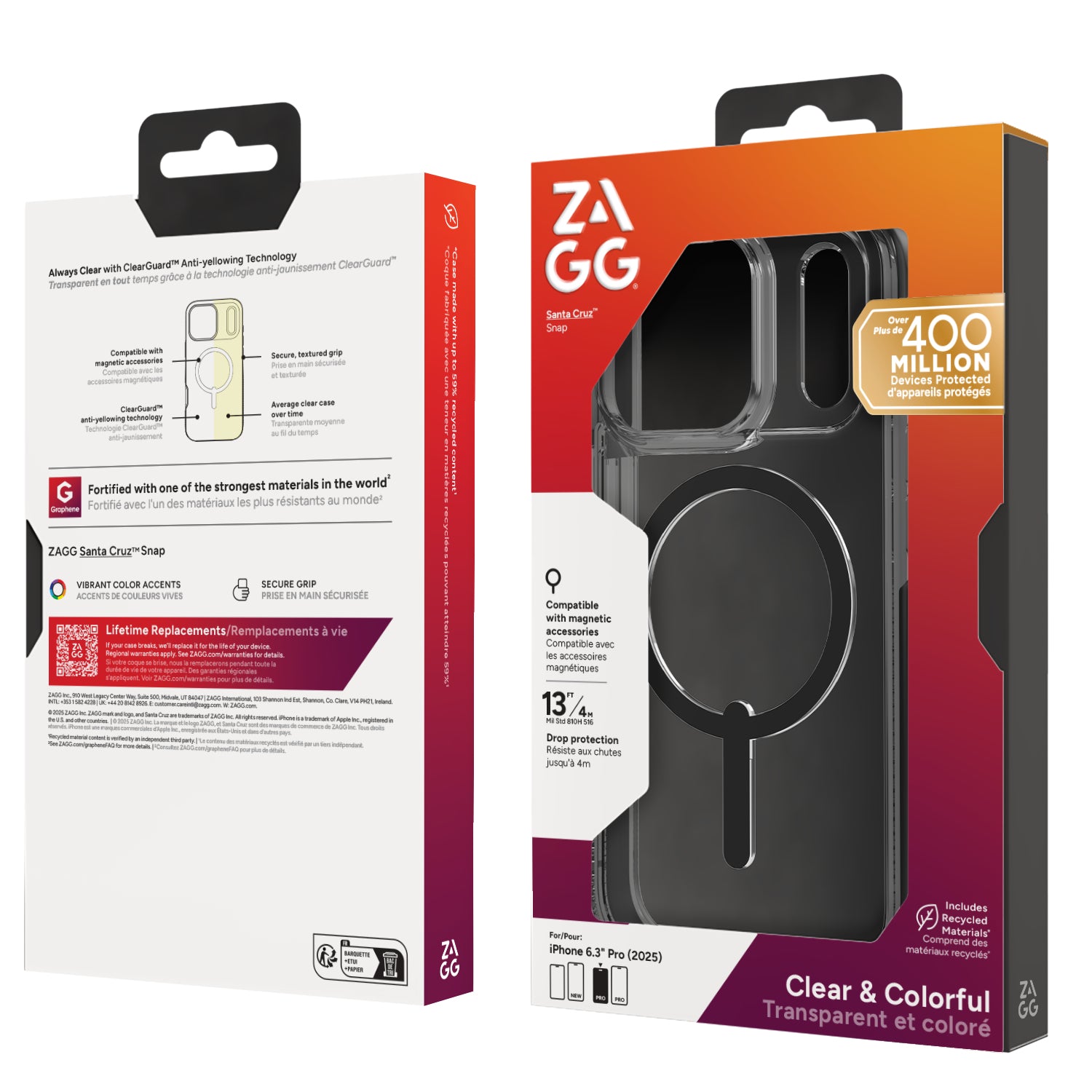 ZAGG Santa Cruz Snap Backcover – für Apple iPhone 17 Pro, Graphen, Schwarz/Transparent, bis 4 m Sturzsicher