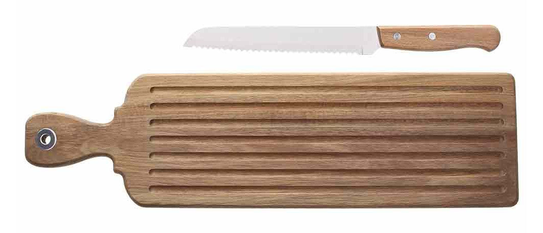 Tognana Porcellane Tognana – Schneidebrett 52 × 14 × 1,5 cm, Teakholz, mit Messer, Braun