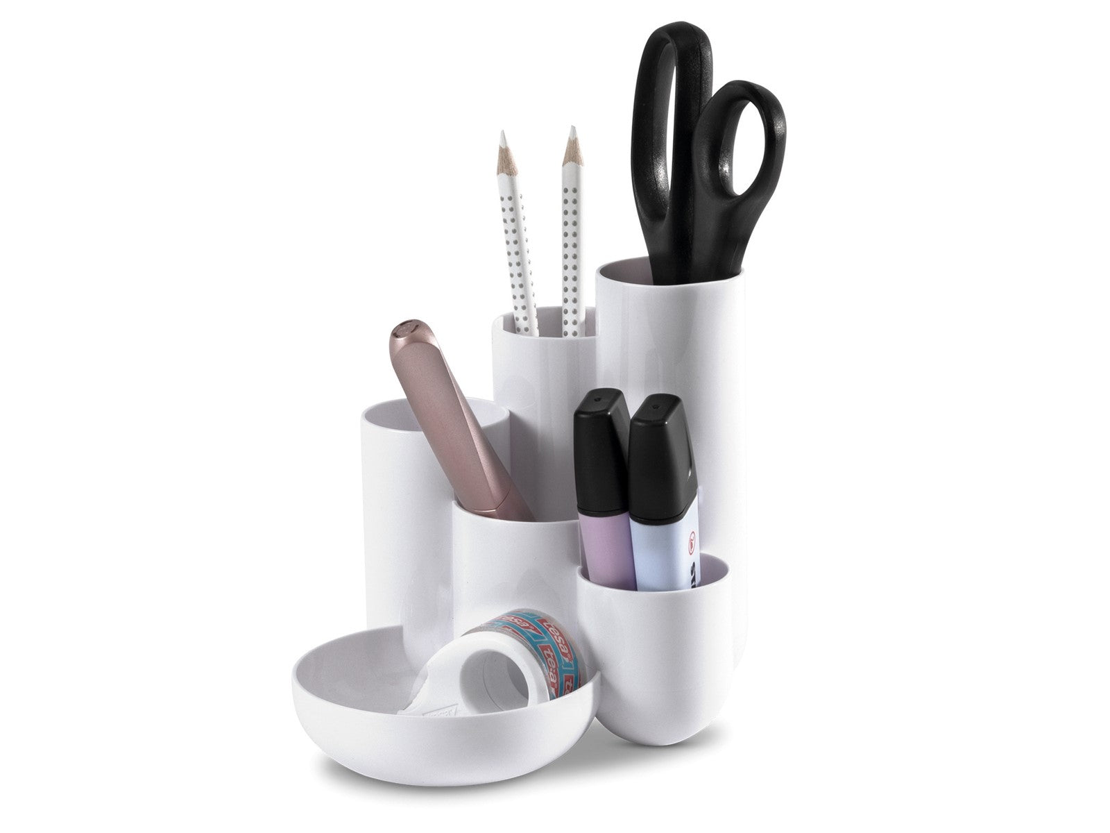 HAN CAMPUS 17480-805 Stifteköcher – 6 Fächer, Weiss, B 140 × H 109 × T 140 mm