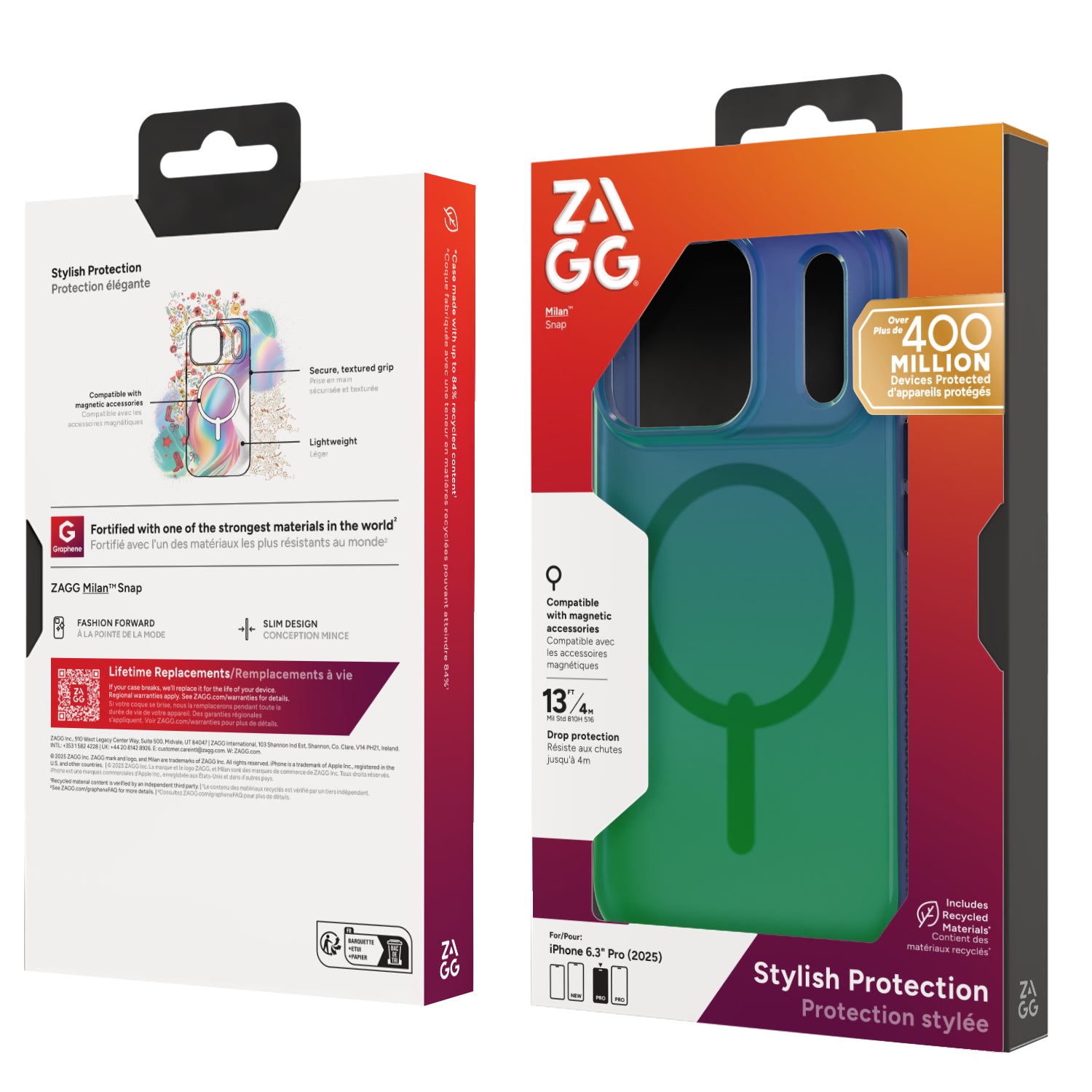 ZAGG Milan Snap Backcover – für Apple iPhone 17 Pro, MagSafe, Graphen, Grün / Blau, bis 4 m Sturzsicher