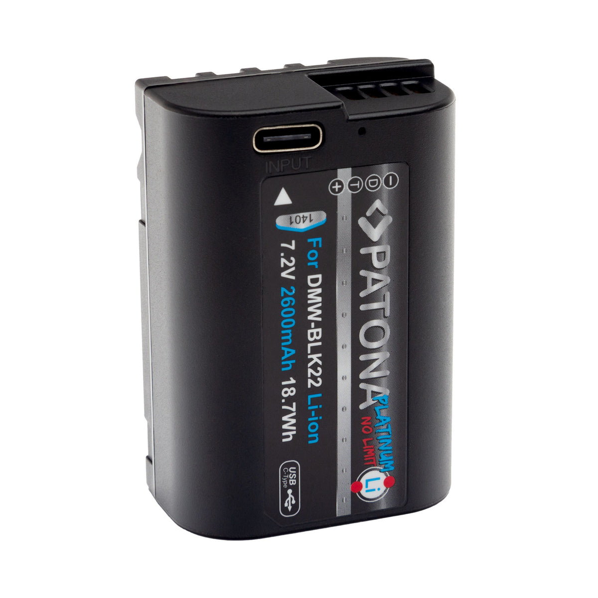 PATONA Platinum Akku DMW-BLK22 – 2600 mAh, 7,2 V, USB-C-Eingang – für Panasonic S5, G9, GH5 und andere – Schwarz
