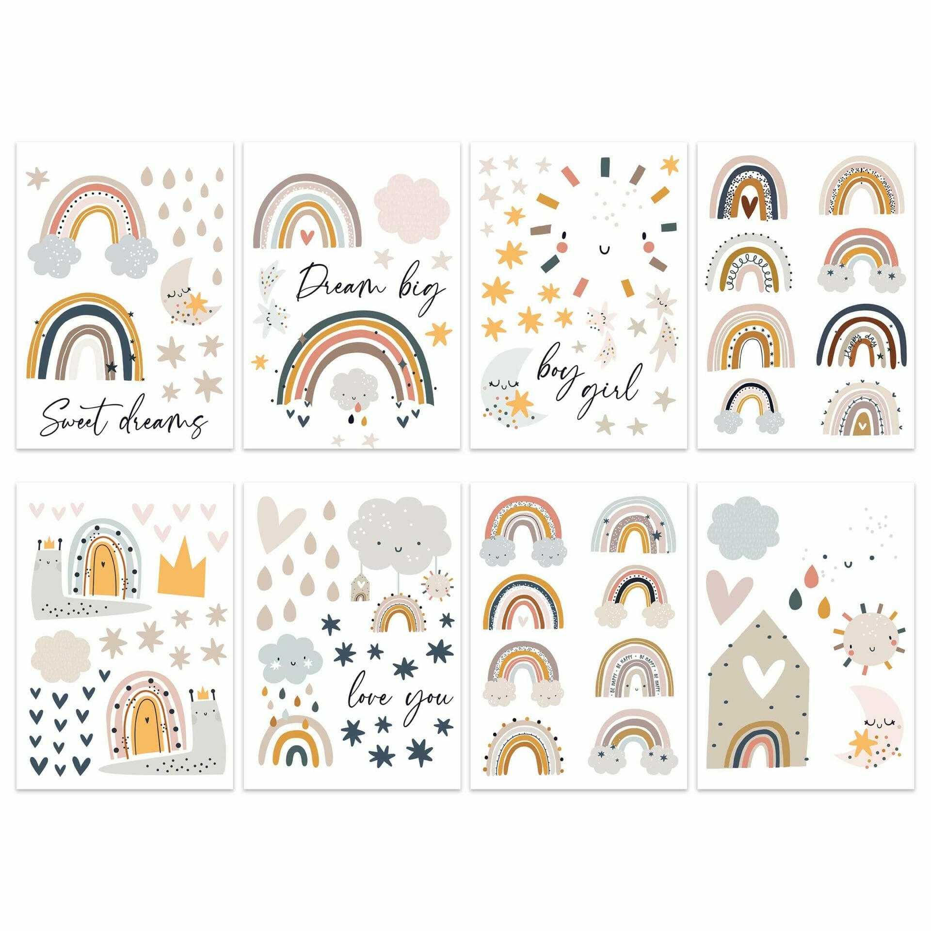 Papierdrachen Wandtattoo-Set – 22 × 30 cm, 8 Blätter – Papier, Mehrfarbig