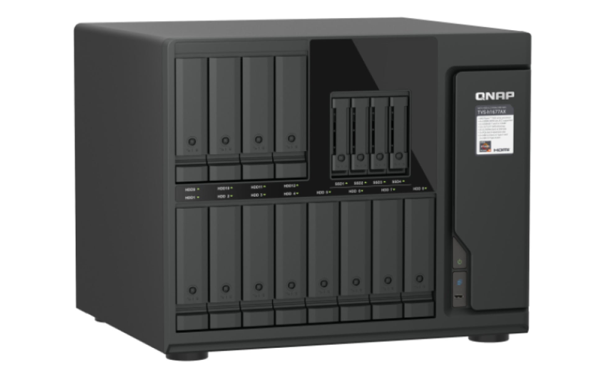 QNAP TVS-h1677AX-R5-16G – 16-Bay Tower NAS – AMD Ryzen 5 (6-Kern, 5,1 GHz), 16 GB RAM, 10GbE, QuTS hero