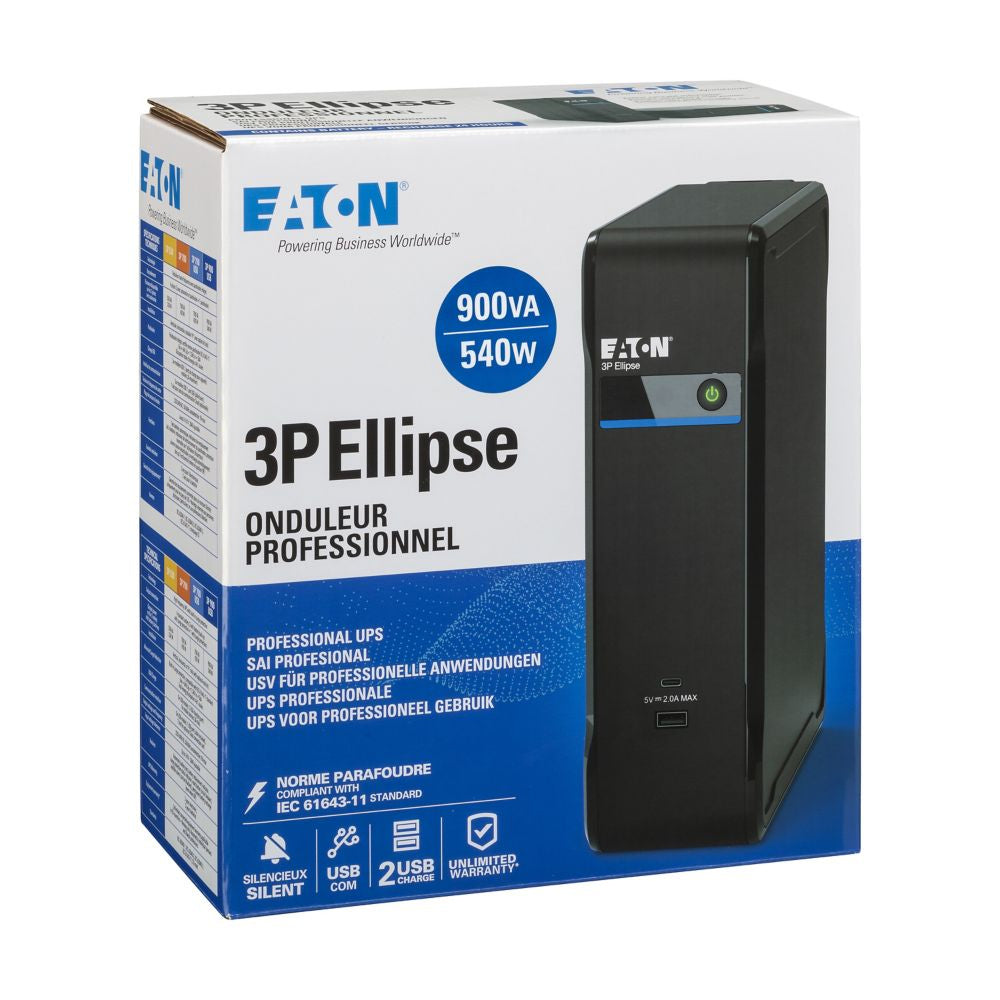 Eaton 3P Ellipse 900 USB FR USV 0,9 kVA/540 W Offline – Tower – Schutzkontakt DE×4 – Eingang IEC C14