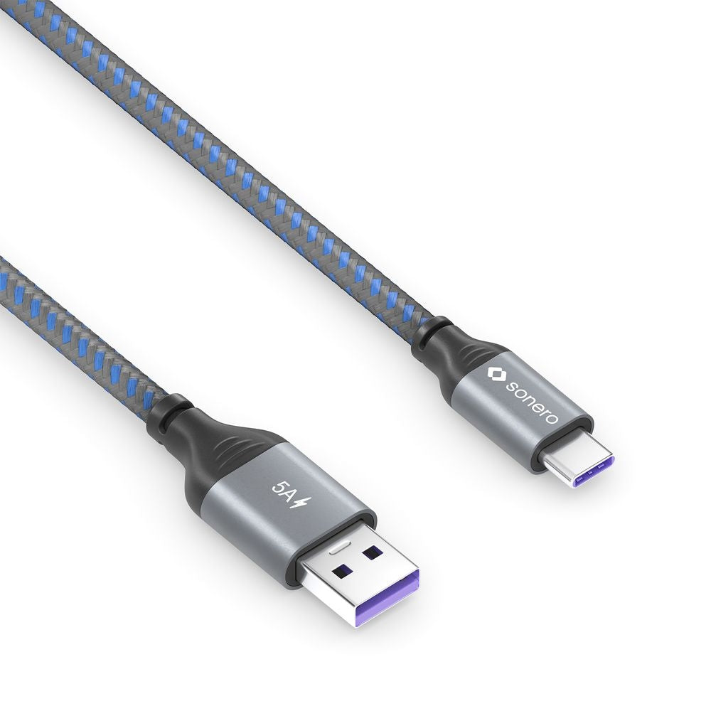 Sonero – USB-C auf USB-A Kabel – USB 2.0 (480 Mbit/s) – 0,25 m – PD 100 W – Blau/Grau