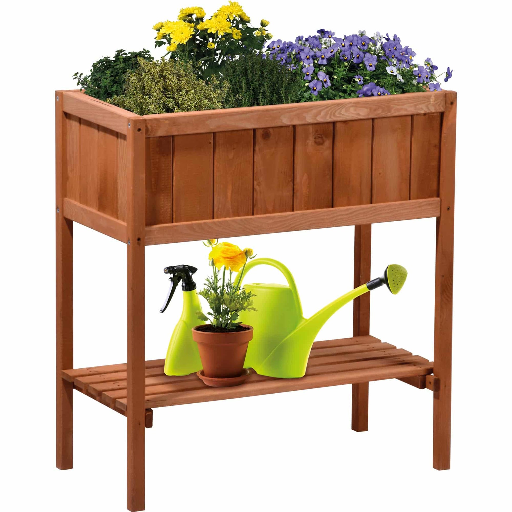 Dobar Hochbeet mit Ablage – 76 × 80 × 40 cm – Kiefernholz & Kunststoff, Braun
