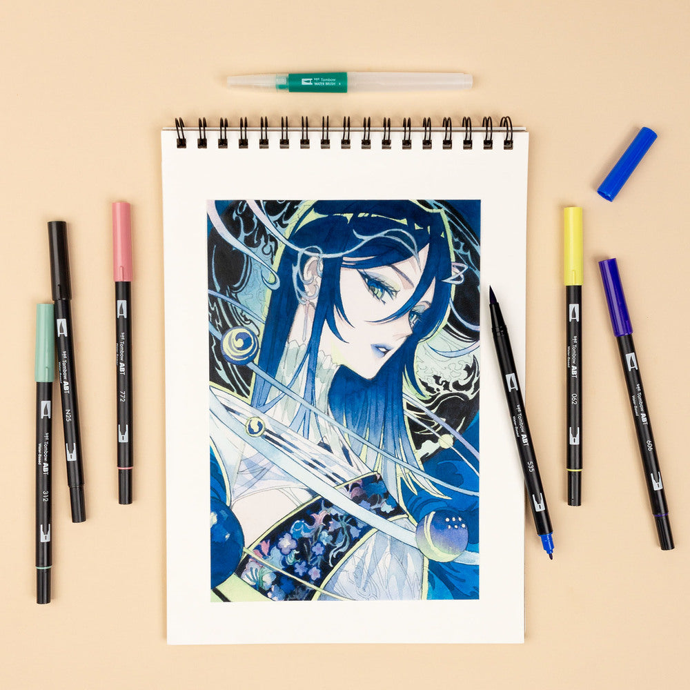 Tombow ABT Brush Pen, Doppelspitze – Pinselspitze, wasservermalbar, 6 Farben