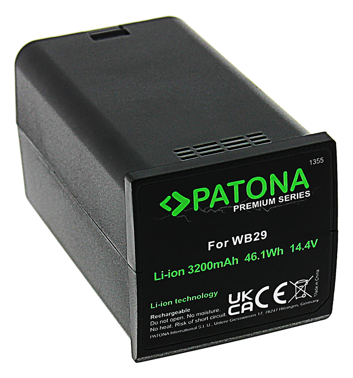 PATONA Premium Akku – Li-Ion Akku 3200 mAh (46 Wh), 14,4 V – für Godox AD200, AD200 Pro, WB29 – Schwarz