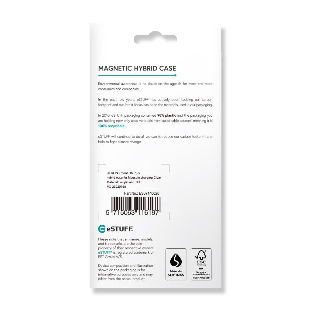 eSTUFF BERLIN Backcover – für Apple iPhone 15 Plus, MagSafe, TPU, Transparent, Stossfest